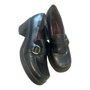 VTG Y2K Mudd Black Chunky Platform Block Heel Buckle Loafers Shoes 9
